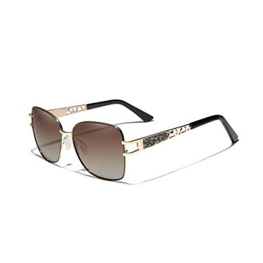 Imagem de Óculos de sol femininos uv400 polarizados qualidade aço inoxidável óculos de sol femininos design elegante óculos de sol da moda, marrom gradiente, tamanho único