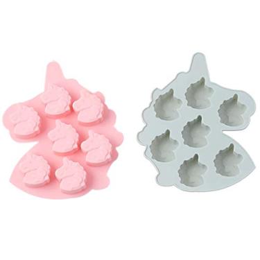Imagem de MoldFun Conjunto de 2 unidades de moldes de silicone de cabeça de unicórnio para fazer pequenos sabonetes chocolate doce goma bolo gelatina cera de cera de giz derretendo cubo de gelo