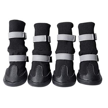 Imagem de Botas de neve de inverno para filhotes sapatos casuais para cães capa de sapato resistente ao desgaste quente para corrida caminhada 4 peças/conjuntos, preto, G