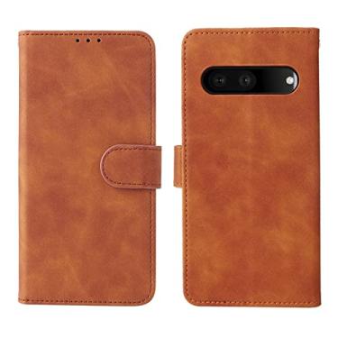 Imagem de YINGDAFENG Capa flip para Google Pixel 7, capa carteira de couro PU magnética com slots para cartão recurso de suporte e alça de pulso TPU à prova de choque para mulheres e homens, marrom