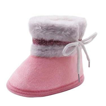 Imagem de Calçados de lona sem cadarço para meninos sapatos bebês meninas botas de pelúcia bandagem inverno quente sapatos de bebê (rosa, 12)