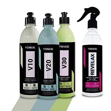 Imagem de Kit Composto Polidor Corte Refino Lustro Verniz Asiático + Revelador de Hologramas Revelax 500ml Vonixx