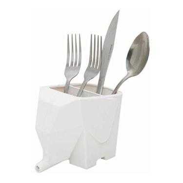 Imagem de Bem Útil - Escorredor de Talheres Elefante - Branco - Plástico PS - 11 cm. x 14,5 cm. x 8,2 cm. - Multiuso: Cozinha, Banheiro, Escritório, Vaso para Plantas