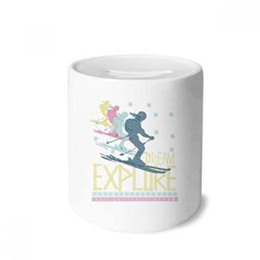 Imagem de DIYthinker Caixa de moedas colorida para esqui de inverno, ilustração para dinheiro, caixa de cerâmica para presente de cofrinho