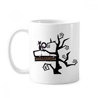 Imagem de Caneca de árvore Hallowmas de gato de Halloween, cerâmica, xícara de porcelana de café
