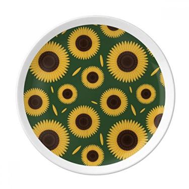 Imagem de Prato decorativo de flor de pétala de girassol com padrão de plantas, louça de jantar