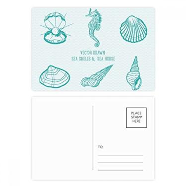 Imagem de Cartão postal Blue Hippocampus Marine Life Pattern Conjunto de cartões postais de aniversário para enviar cartões de agradecimento