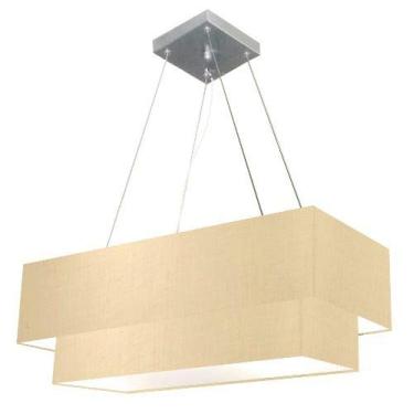 Imagem de Lustre Pendente Duplo Retangular Cúpula Tecido 70x30/60x25, Vivare Iluminação, Pendente4138 LA, Algodão Cru, Grande