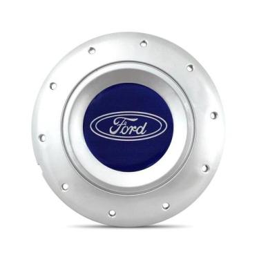 Imagem de Calota Centro Roda Ferro Amarok Ford Escort Prata Emblema Azul - Gfm -