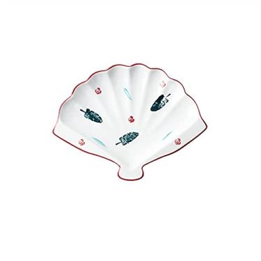 Imagem de GUIPAIHAI Prato de servir de cerâmica criativa estilo japonês, prato de lanche em forma de leque, prato de café da manhã, lanche ocidental (cor: vermelho)