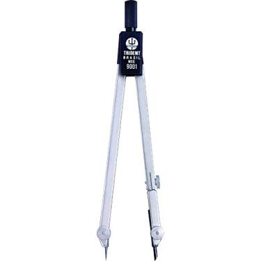 Imagem de Compasso Técnico Completo Para Ponta-Seca ou Grafite, Trident, 9001, Cromo Fosco, Traça Circunferências de Até 42 cm