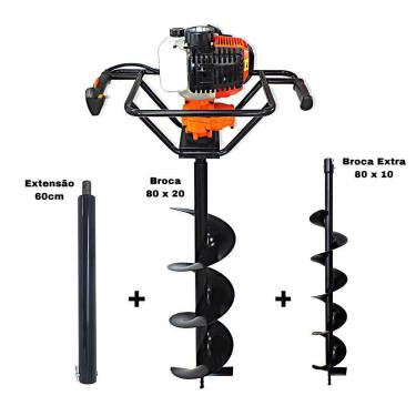 Imagem de KIT Perfurador de Solo Vulcan VPS520 2T 52CC 2,5HP com Broca 80x20cm + Broca 80x10cm + Extensão 60cm