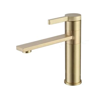 Imagem de Torneira para lavatório Torneira para pia Torneira de latão maciço Torneira de água em cascata Ouro escovado ou preto fosco Torneira misturadora para lavatório, baixo B