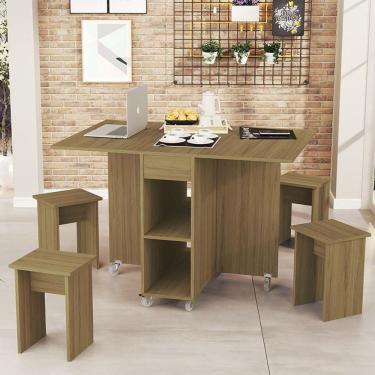Imagem de Mesa Dobrável Jade Com 4 Bancos Amendoa Amendoa
