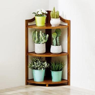 Imagem de Prateleira De Canto 3/4/5 Estante De Suporte De Planta Estante, Estante Multiuso De Bambu Pequeno Rack De Exibição De Canto Industrial Para Plantas, Sala De Estar, Casa, Escritório E Cozinha,Marro