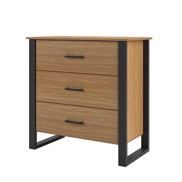 Imagem de Cômoda Industrial de 89,5cm com 3 gavetas Dalla Costa - Freijó/Preto Fosco