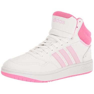 Imagem de adidas Tênis de basquete masculino Hoops 3.0, branco/azul royal/chiclete, Branco/Orchid Fusion/Rosa lúcido, 17