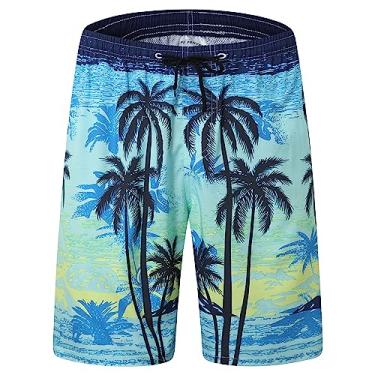 Imagem de Calção de banho masculino shorts de secagem rápida com forro de malha, shorts de praia de ajuste respirável trajes de banho, Palm Trees-11, XG