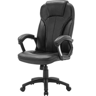 Imagem de Cadeira de escritório giratória de levantamento ergonômico, cadeira de computador de couro pés de nylon cadeira preta deslizante do chefe interesting