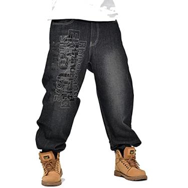 Imagem de LUOBANIU Calça jeans masculina vintage estilo hip hop folgada jeans calça de skate para dança, 1769, preto, 43