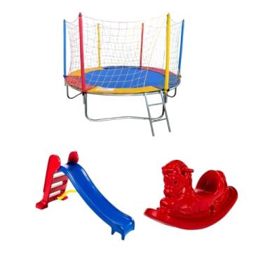 Imagem de Cama Elástica 2,30m Premium + Escorregador Médio + Gangorra Infantil