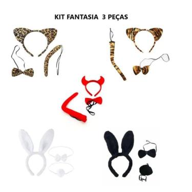 Imagem de Kit 3 pçs Animais Tiara Gravata  Rabo Tigresa onça  Carnaval