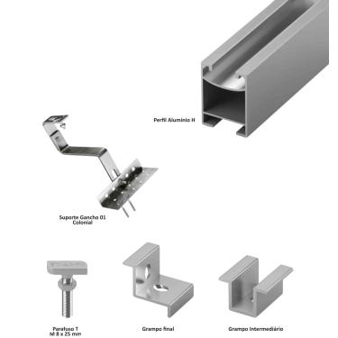 Imagem de Estrutura p/ Fixação Em Telha Cerâmica p/ 04 Placas Retrato 5,50mts 30/35mm Completa – Pratyc
