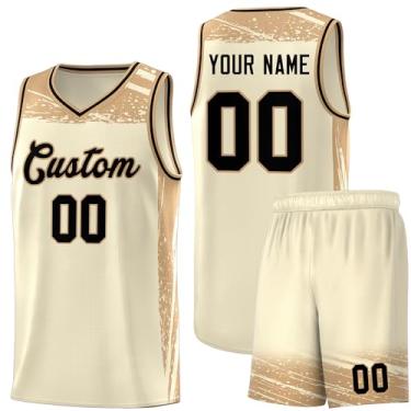 Imagem de Camisa masculina personalizada de basquete juvenil uniforme de treino uniforme impresso personalizado nome do time logotipo número, Cáqui e preto - 23, One Size