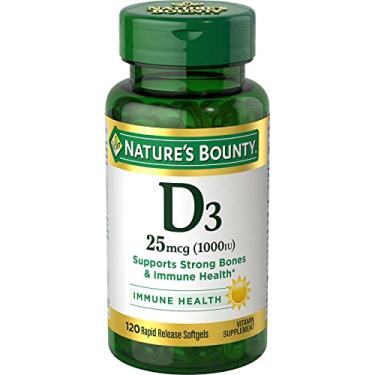 Imagem de Vitamin D3 by Nature's Bounty, Vitamin Supplement, Supports Immune System and Bone Health, 25mcg, 1000IU, 120 Softgels