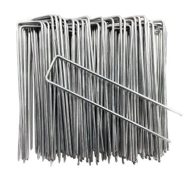 Imagem de NINXANG Pacote com 100 estacas de jardim para paisagem, gramado galvanizado, gramado, grampo, grampo, grampo, grampo, grampo, grampeador, tecido, barreira, cerca, à prova de ferrugem, pinos de grama,
