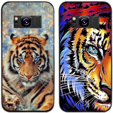 Imagem de 2 peças coruja lobo leão tigre gato pilha golfinhos pug husky cão dinossauro panda capa de telefone traseira gel TPU para Samsung Galaxy S8 (Tiger)