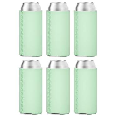 Imagem de TahoeBay 6 mangas finas de lata – Coolers de cerveja de neoprene em branco – Compatível com RedBull de 325 ml, Michelob Ultra, seltzer de ponta de garra branca (menta, 6)