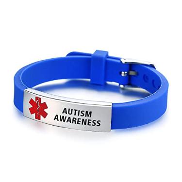 Imagem de LuxglitterLin Pulseira de identificação de alerta médico gravada a laser ELIOUS pulseira preta ajustável para homens e mulheres primeiros socorros de emergência 21,6 cm, adult size, Metal, Base