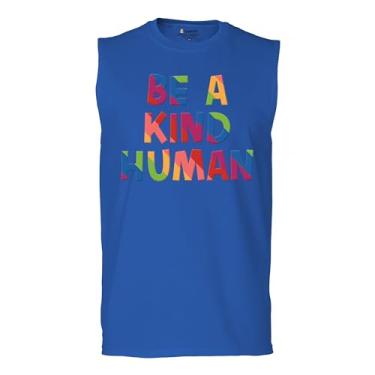 Imagem de Camiseta masculina Be a Kind Human Puff Print Mensagem positiva citação inspiradora motivação diversidade encorajadora, Azul, M