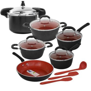 Imagem de Conjunto de Panelas de Indução com Panela de Pressão de 5,4L Ceramic Life Select 9 Peças - Brinox