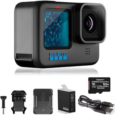 Imagem de GoPro HERO11 Preto + Cartão SD Kingston de 64 GB – Embalagem E-Commerce – Câmera de ação à prova d'água com vídeo Ultra HD 5.3K60, fotos de 27 MP, sensor de imagem de 1/1,9", transmissão ao vivo,
