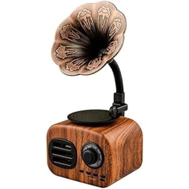 Imagem de Toca-discos de vinil de madeira, fonógrafo vintage tudo em um gramofone nostálgico com alto-falantes reprodutores registros de controle de sistema estéreo 3,5 mm Aux-in/USB/rádio FM/Bluetoot