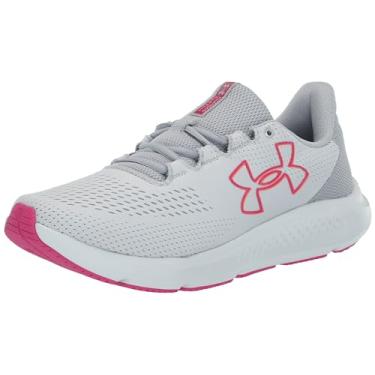Imagem de Under Armour Tênis de corrida feminino com logotipo grande Charged Pursuit 3, (106) Cinza Halo/Cinza Mod/Rosa Fluo, 38