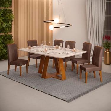 Imagem de Conjunto de Sala de Jantar 6 Cadeiras Tampo Sem Vidro 170x90 Dj Móveis Kiara Freijó Yasmin Moca