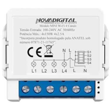 Imagem de Mini Módulo inteligente Wi-Fi 4 Canais 10A compatível ok Google e Alexa