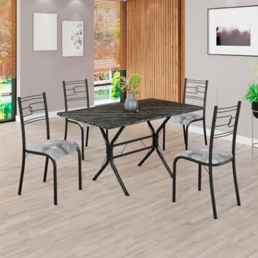 Imagem de Conjunto Sala de Jantar Mesa Retangular 120x75cm Tampo Pedra Ardósia Indiana 4 Cadeiras Paraty Paraopeba/Preto Fosco