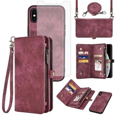 Imagem de Asuwish Capa de celular para iPhone Xs Max carteira com zíper destacável com protetor de tela de vidro temperado alça transversal flip porta-cartão i X XR Xsmax 10x SX Xmax 10xs 10s 10 Plus Xmaxs