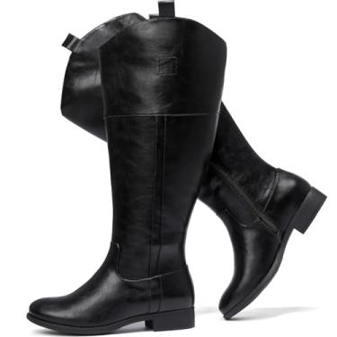 Imagem de Luoika Botas femininas extra largas na altura do joelho, botas de cano alto Western Cowyboy Cowgirl, plus size, larga, salto baixo, botas de inverno e outono., Black201, 7.5 X-Wide