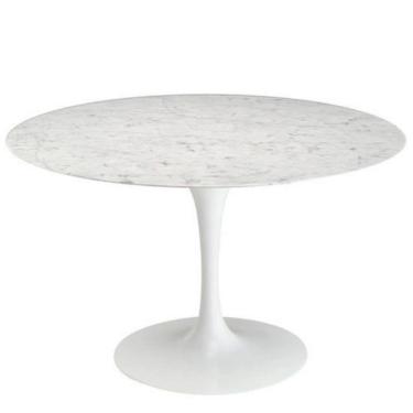 Imagem de Mesa de Jantar Tulipa Saarinen Redonda 130 cm Mármore Carrara Base Branca