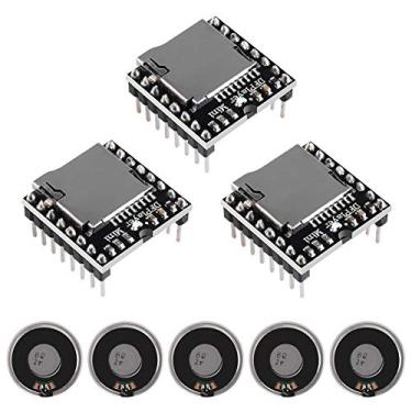 Imagem de Módulo de áudio mini MP3 Player de 3 peças com 5 peças de caixa de metal redonda ímã interno 2W 8Ohm MP3 placa de decodificação de voz cartão TF U Disk IO/porta serial/placa AD DFPlayer módulo de
