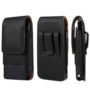 Imagem de Bolsa de cintura vertical de couro para smartphone para homens, bolsa grande para celular portátil, coldre de cinto para celular com clipe de cinto duplo para coldre para celular, capa para celular