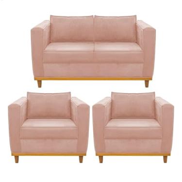 Imagem de Kit Sofá 2 Lugares e 2 Poltronas Europa Suede Rosê AM Decor