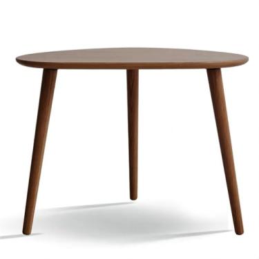 Imagem de Mesa de centro pequena de carvalho, modernas mesas de centro ovais de meados do século, estilo retrô minimalista chique para sala de estar, mesa triangular exclusiva, fácil montagem