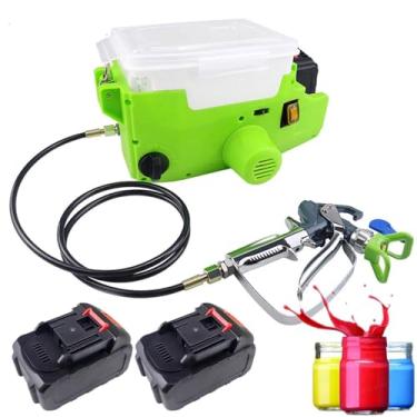 Imagem de HENGJINGTR 500W 1.7L Airless Paint Sprayer Machine, Portátil recarregável sem fio Pulverizador de tinta com mangueira de 1,5 m adequado para pintura de parede com duas baterias
