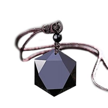 Imagem de Colar hexagonal de estrela de Davi com obsidiana preta, colar de proteção para homens e mulheres (cordão ajustável)